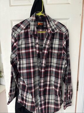Timberland PRO Black, White & Red Plaid Long-Sleeve Button-Up Shirt